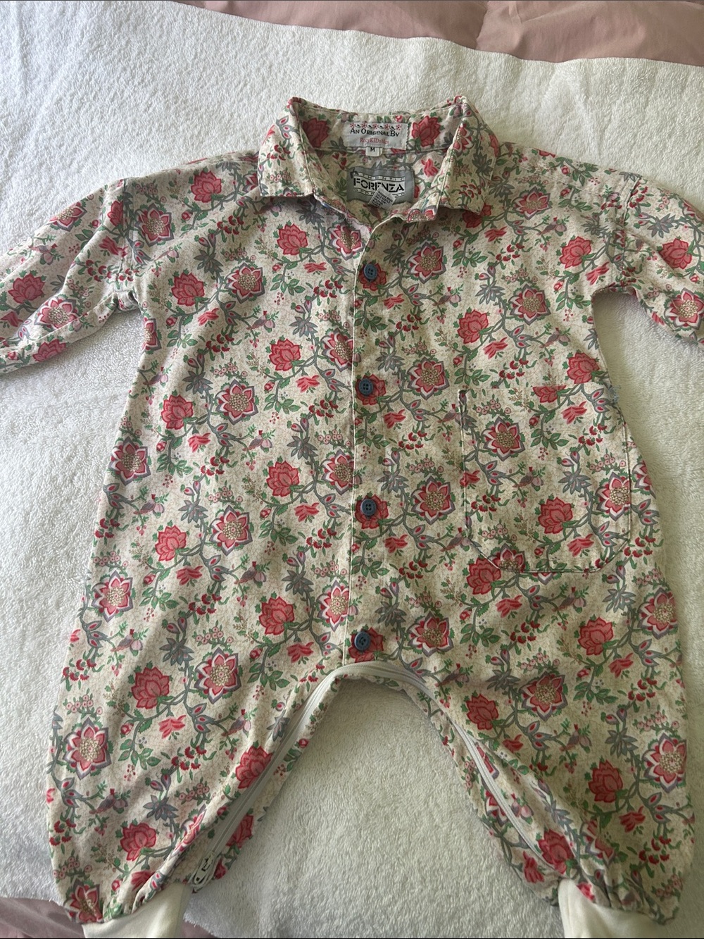 Forenza Floral Cotton One-Piece Romper in Beige and Pink